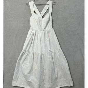 Anthropologie Sweetheart Denim Dress Women's Large White Pockets Heavyweight